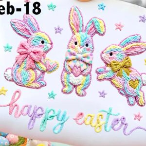 Feb-18 Happy Easter Faux Yarn Three Bunnies