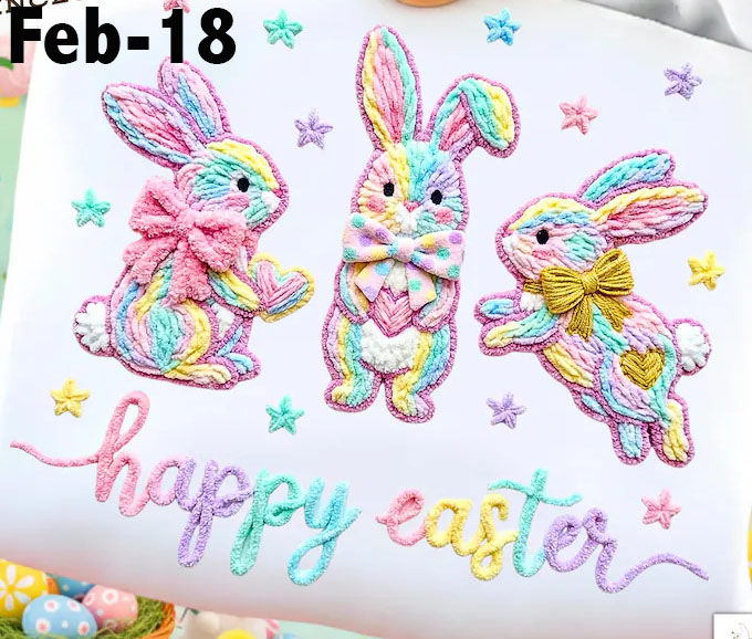 Feb-18 Happy Easter Faux Yarn Three Bunnies