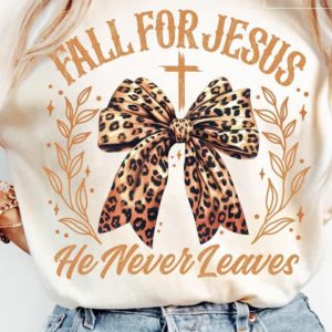 Fall For Jesus He Never Leaves Leopard Bow