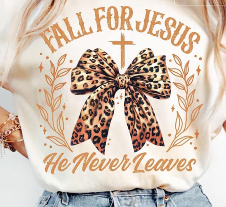 Fall For Jesus He Never Leaves Leopard Bow