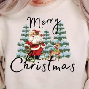 Merry Christmas  Santa Trees Reindeer