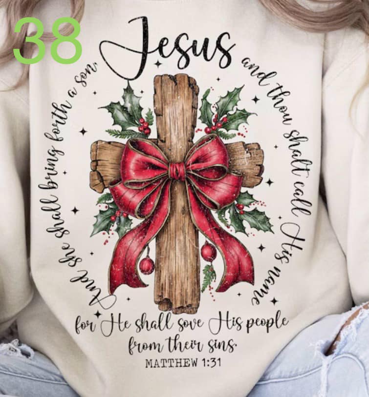 38 - Jesus Matthew 1:31 Cross With Red Bow