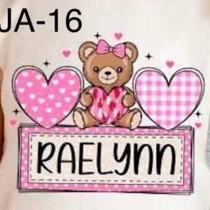 JA-16 Female Teddy Bear Pink Hearts Personalized