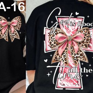 A-16 God Is Good All The Time Red Cross Leopard Bow