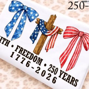250-6 Faith Freedom 250 Years 2 Ribbons Cross