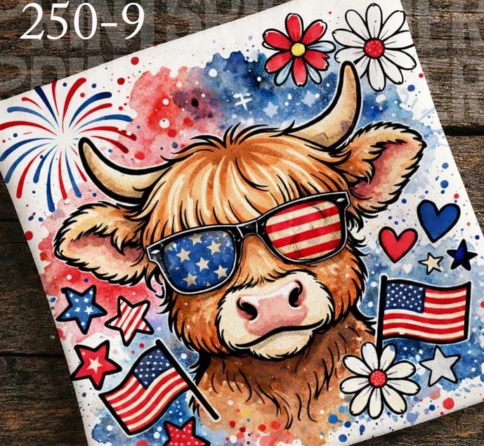 250-9 Patriotic Highland Cow